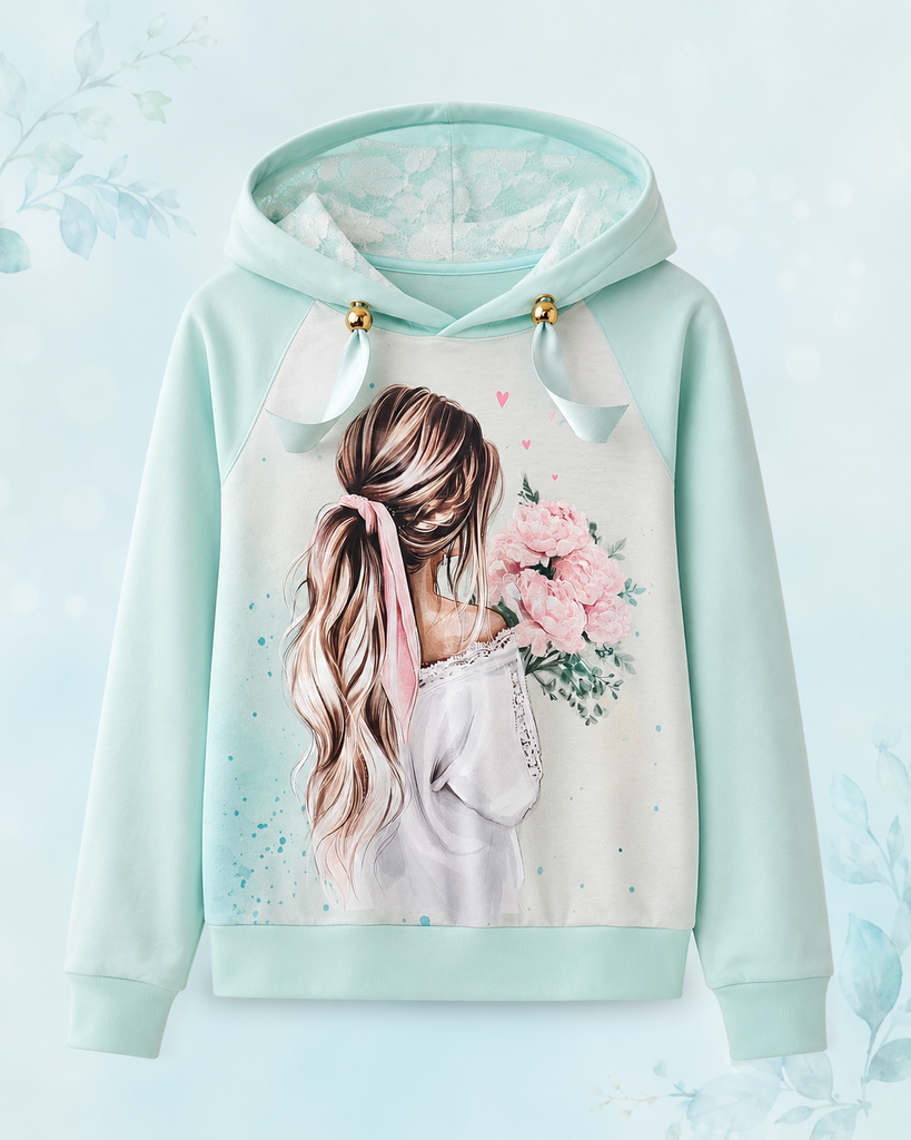 Naiste romantilise pitsvoodril kapuutsiga pusa Green Peony Dream, lisavaade 1