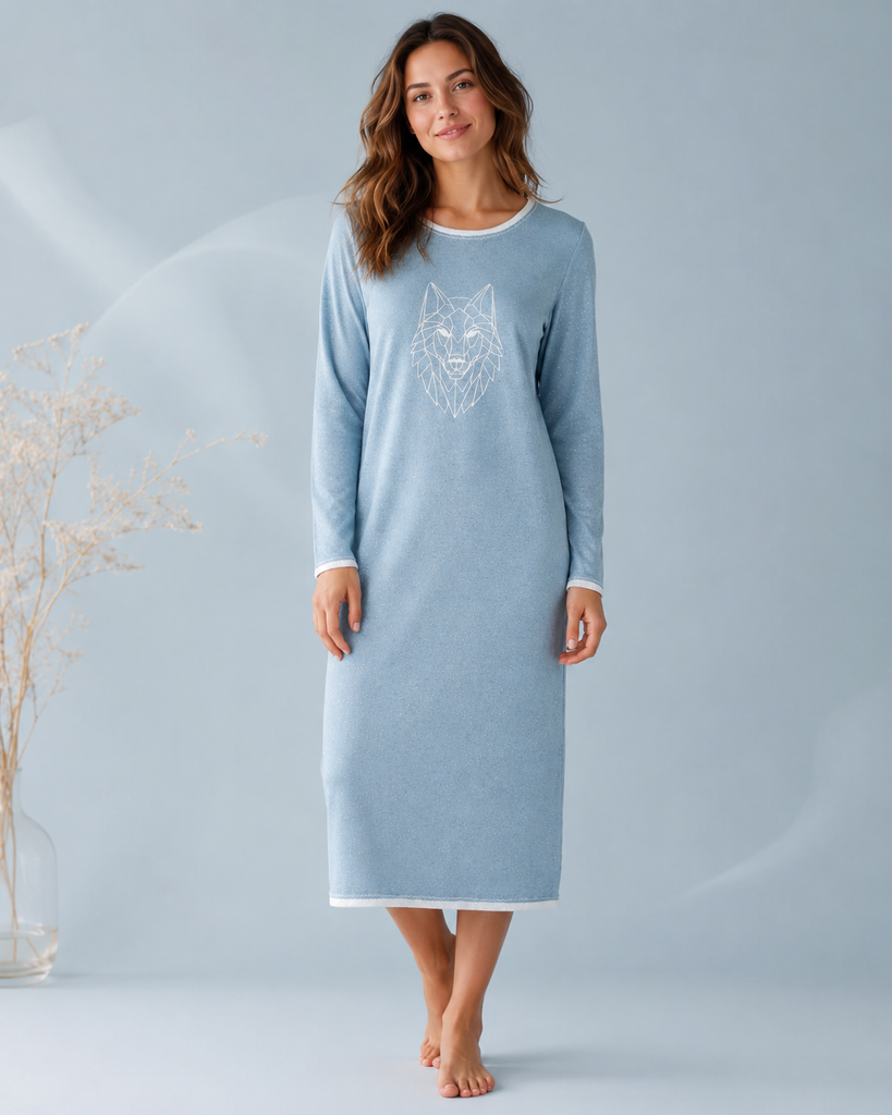 [NSUDKDKTH-SIZE34] Naiste seest uhutud sädelevast dressikangast dresskleit Tikitud hunt (34)