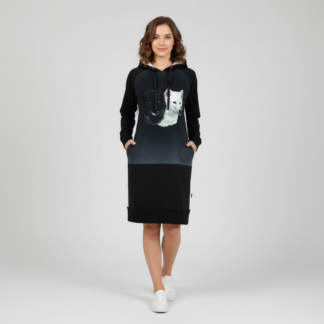 Kapuutsiga naiste dresskleit Black and White Wolves 3