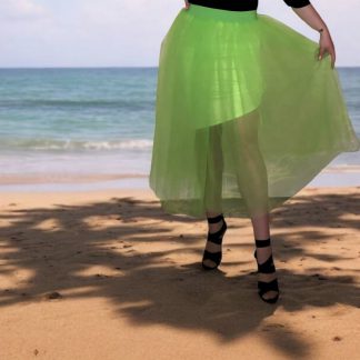 Neoonroheline/kollane 2-osaline tüllseelik + alusseelik komplekt