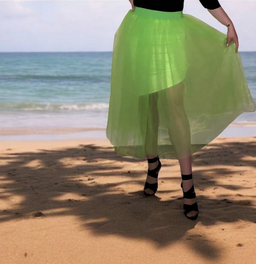 Neoonroheline/kollane 2-osaline tüllseelik + alusseelik komplekt