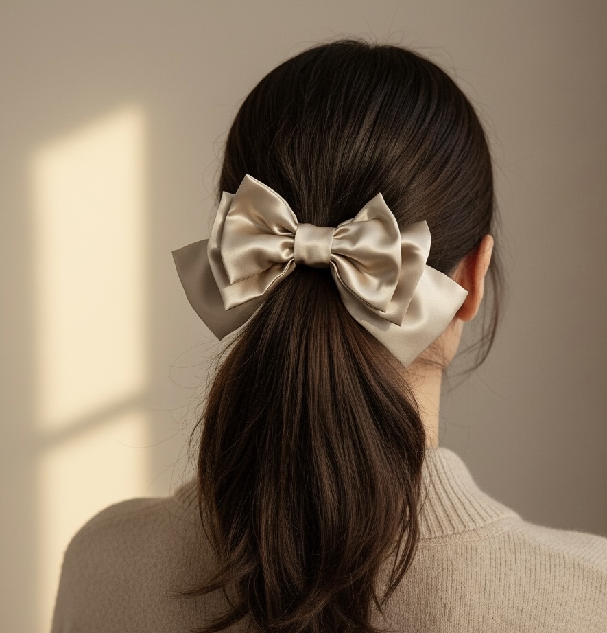 Kvaliteetne 100% siidist lipsuga juuksekumm kuldne/hõbedane