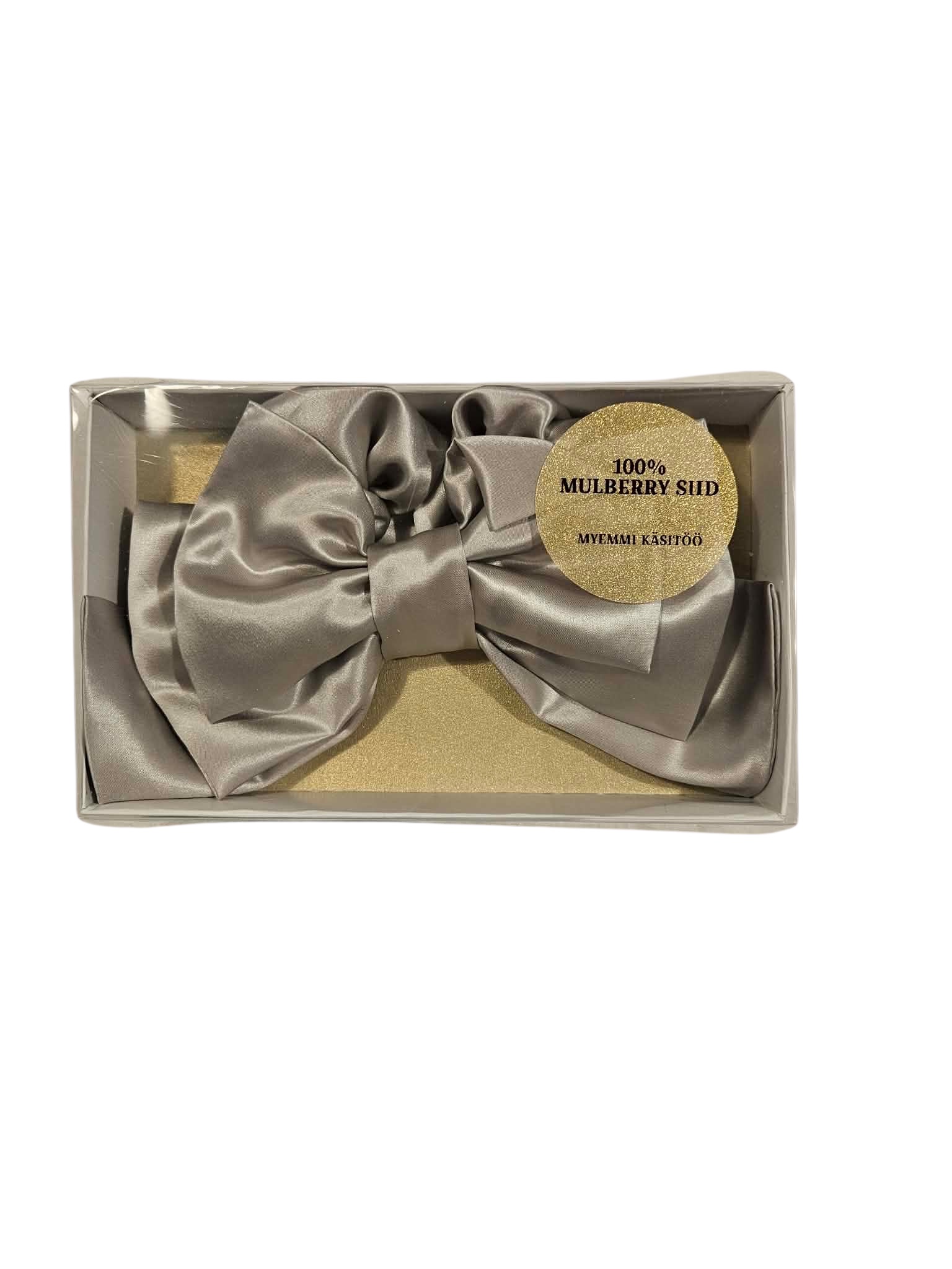 Kvaliteetne 100% siidist lipsuga juuksekumm kuldne/hõbedane - Image 5